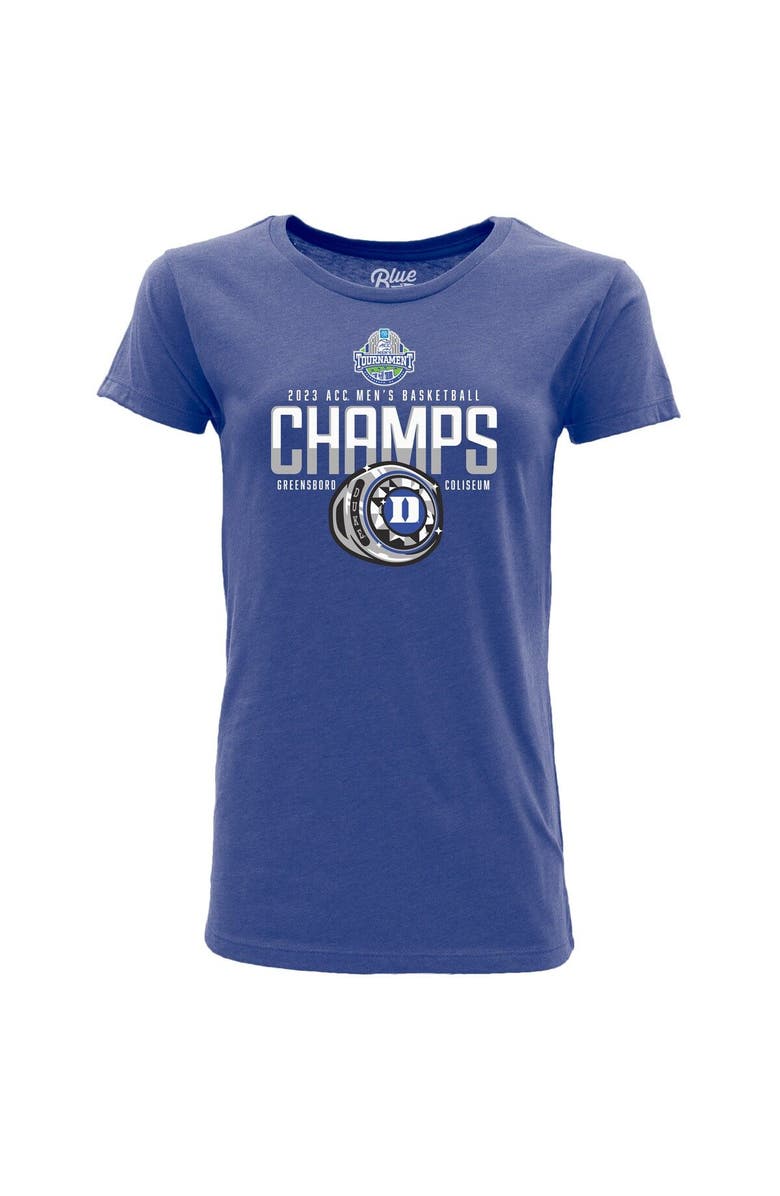 BLUE 84 Women's Blue 84  Royal Duke Blue Devils 2023 ACC Men's Basketball Conference Tournament Champions Locker Room T-Shirt, Main, color, 