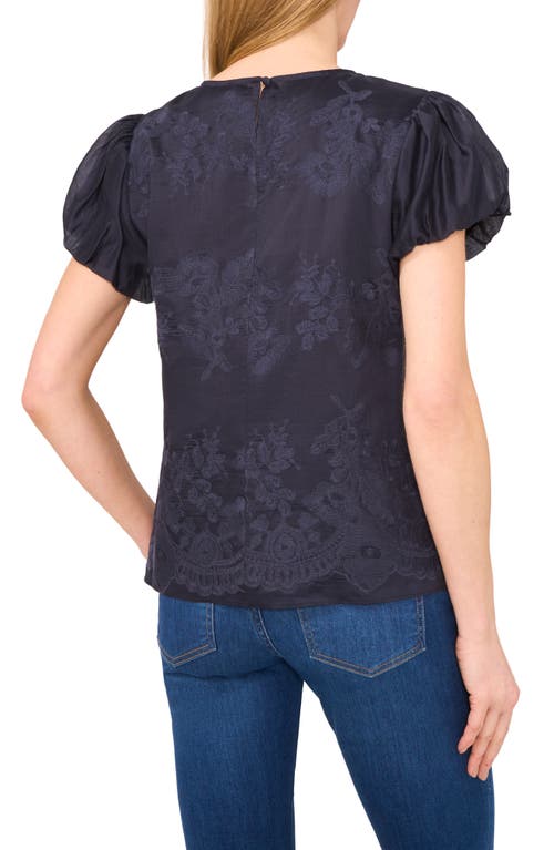 Cece Floral Jacquard Puff Sleeve Top In Black