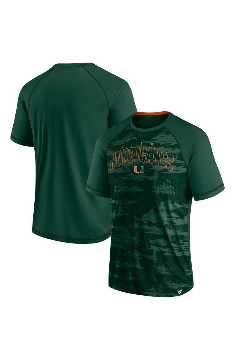 FANATICS Men's Fanatics Branded Green Miami Hurricanes Arch Outline Raglan T-Shirt, Main, color, 