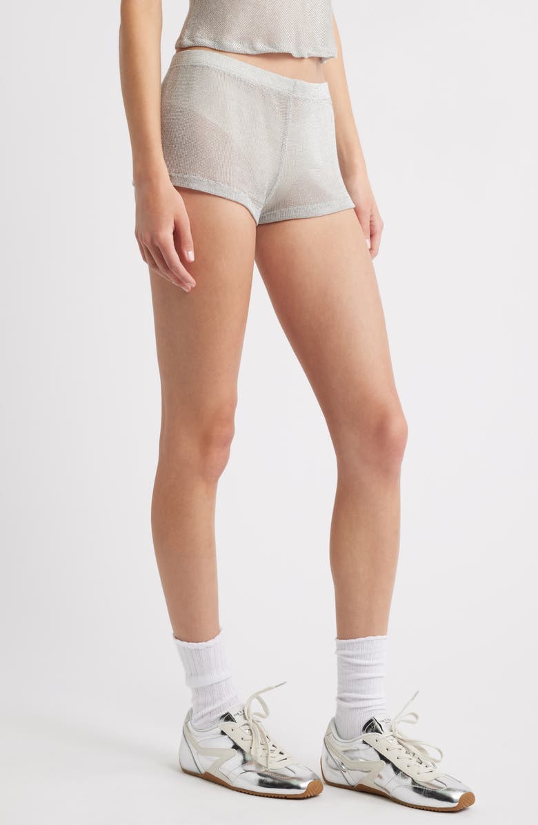 Bella Venice Sheer Mesh Shorts, Alternate, color, Silver