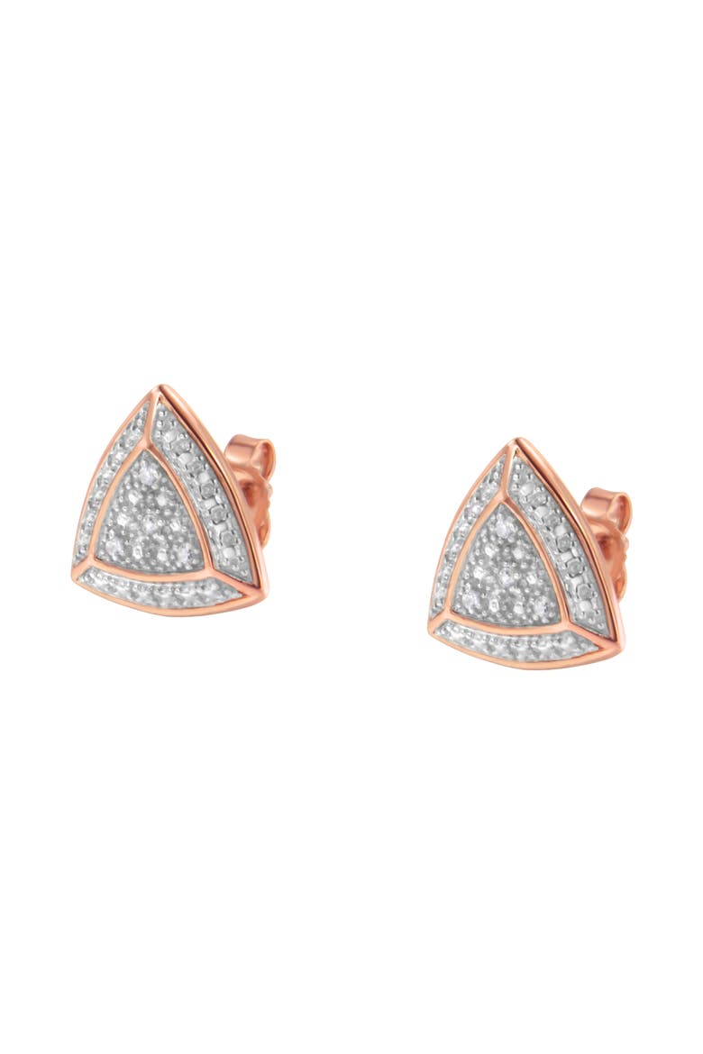 14K Rose Gold over Silver Diamond Accented Trillion Shaped Halo Stud Earrings, Alternate, color, Pink