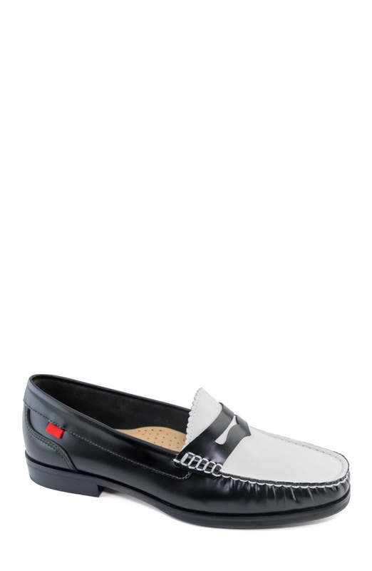 Marc Joseph New York East Village 2.0 Leather Penny Loafer, Main, color, Black & White Polished Napa
