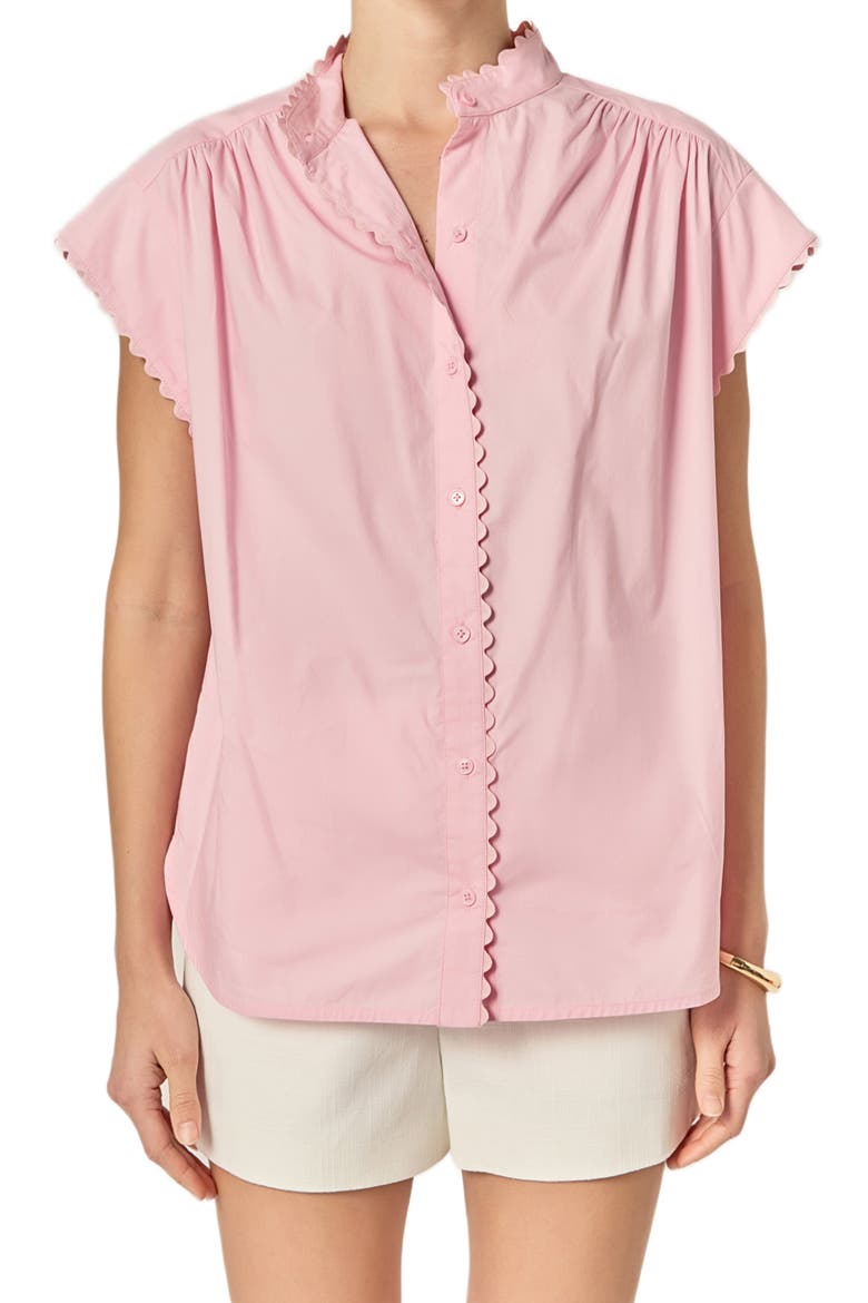 Rickrack Trim Button-Up Cotton Shirt, Main, color, PINK