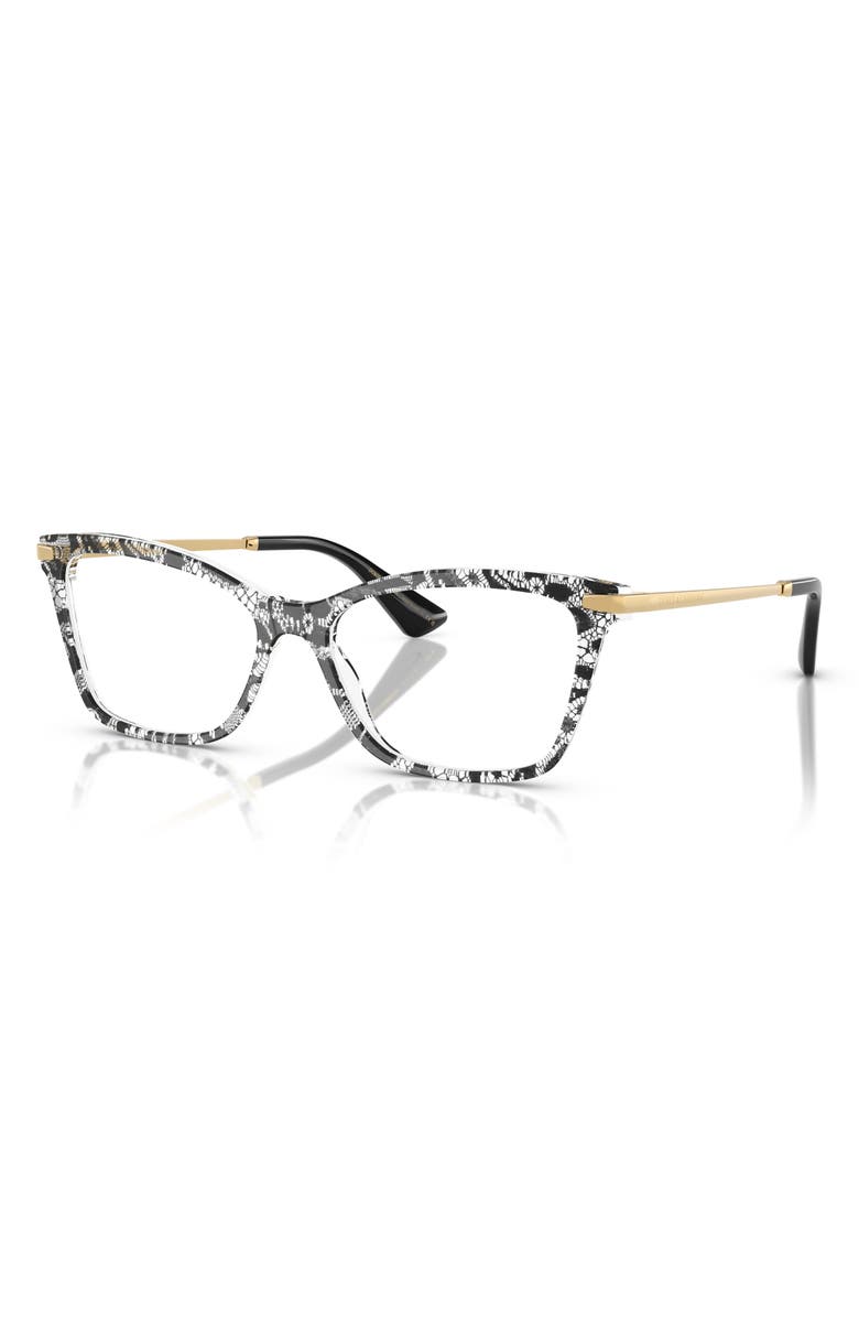 Dolce&Gabbana 56mm Rectangular Optical Glasses, Alternate, color, Black Lace