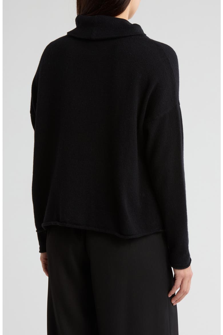 Boxy Organic Cotton & Recycled Cashmere Turtleneck Sweater, Alternate, color, BLACK