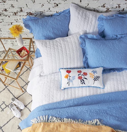 Carol & Frank Lola Boho Embroidered Floral Cotton Decor Throw Pillow, 12" X 24" With Pom Pom Edges In Multi