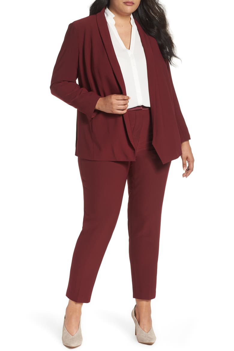 Open Front Sateen Blazer, Main, color, RED TANNIN