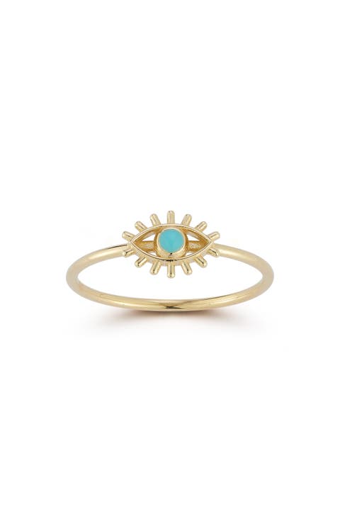14K Gold Turquoise Evil Eye Ring