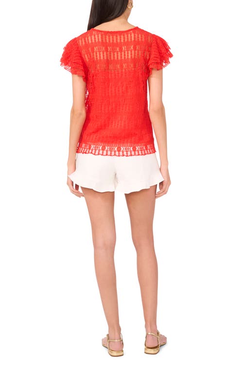 Vince Camuto Ruffle Sleeve Textured Mesh Top In Cayenne