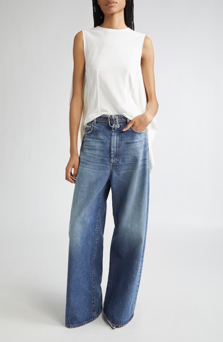 SPORTMAX Cera Draped Mixed Media Sleeveless Top, Alternate, color, Bianco