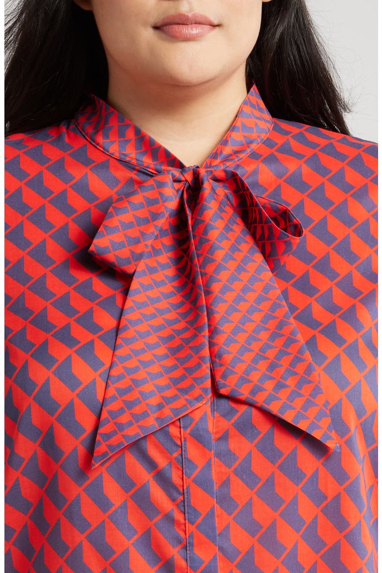 Aveline Tie Neck Button-Up Shirt, Alternate, color, RED AND NAVY