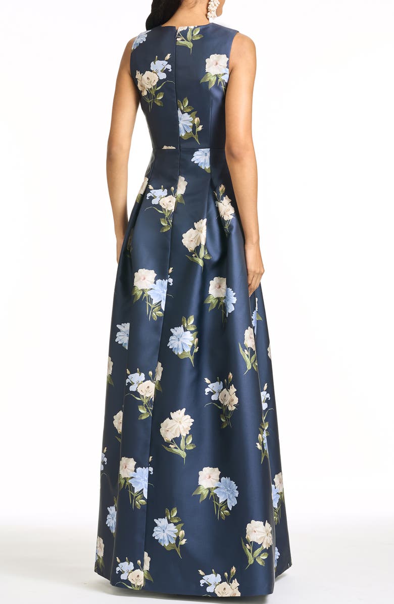Sachin & Babi Brooklynne Floral Mikado Gown, Alternate, color, Maritime Corsage