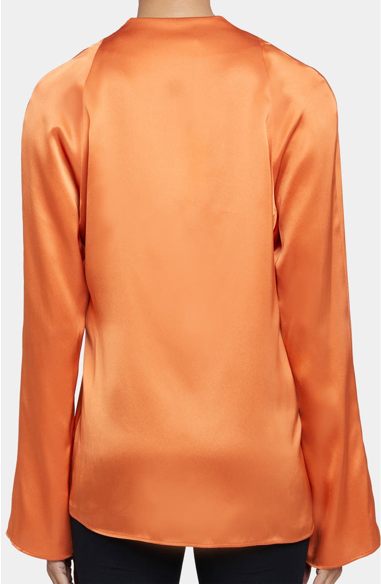 Santorelli ZURI Long Sleeve V-Neck Blouse in Silk Charmeuse, Alternate, color, Orange Glow