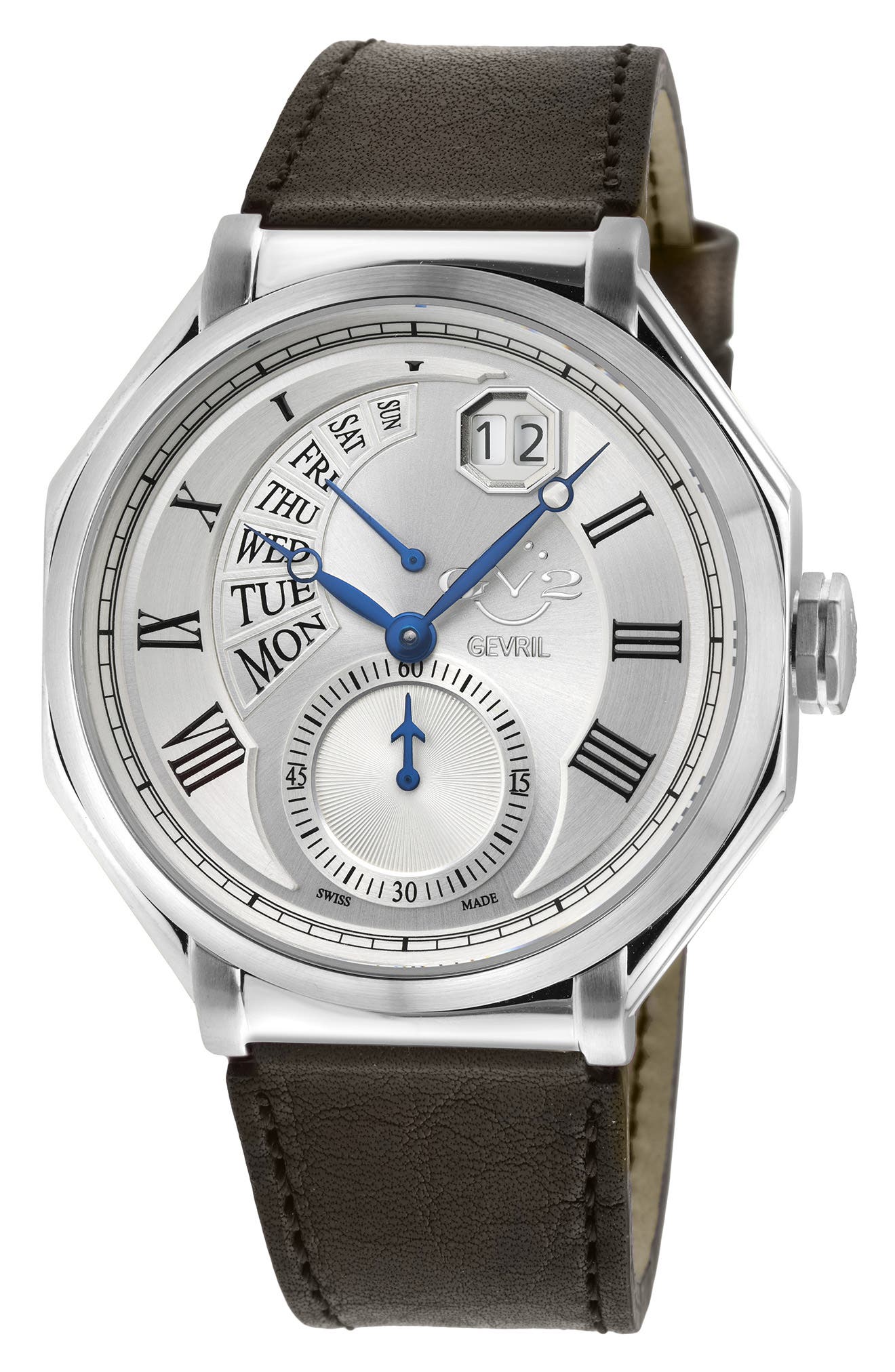 GEVRIL Men's Marchese Leather Strap Watch, 44mm