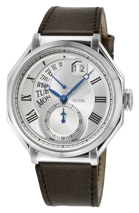 Men's Marchese Leather Strap Watch, 44mm