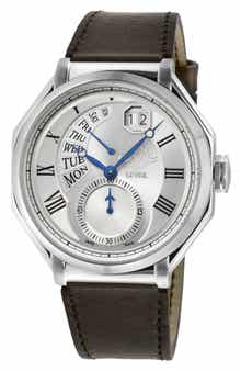 GEVRIL Men's Marchese Leather Strap Watch, 44mm