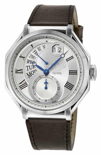 GEVRIL Men's Marchese Leather Strap Watch, 44mm