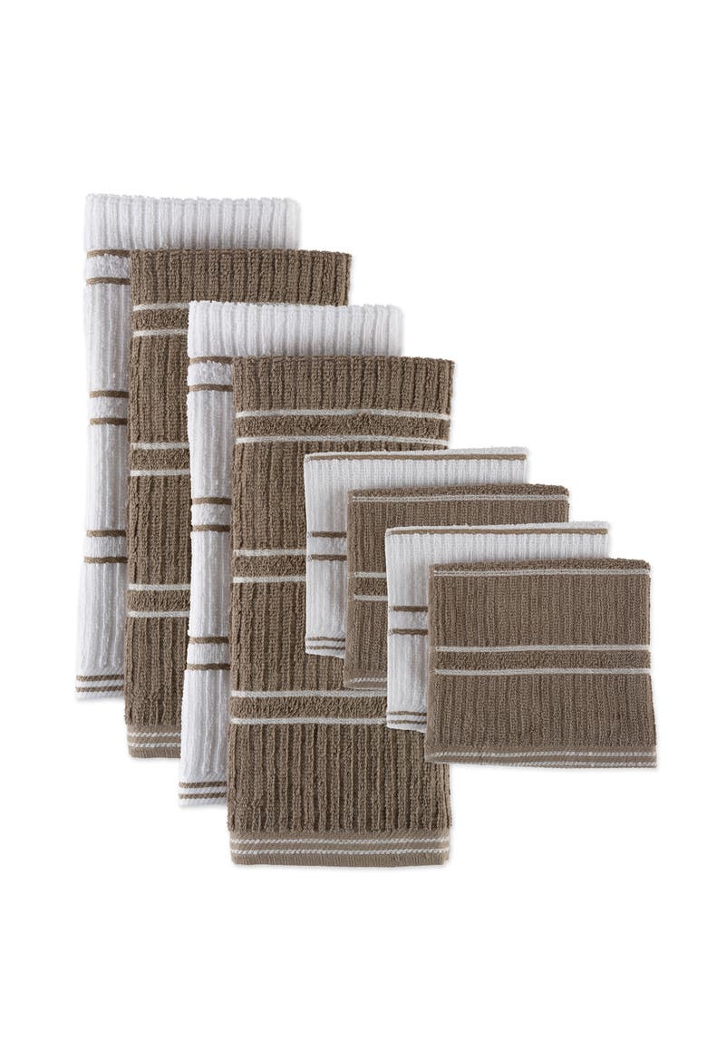 Mocha Ribbed Terry Dishtowel Dishcloth Set/8, Alternate, color, Mocha