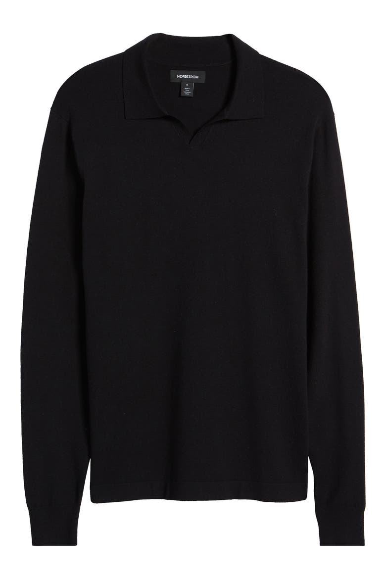 Long Sleeve Johnny Collar Polo Sweater, Alternate, color, BLACK