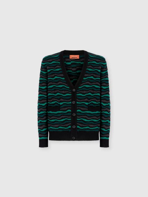 Cardigan In Pure Wool With Wave Stitch