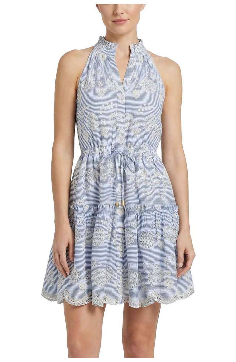 Change of Scenery Charlotte Pinstripe Eyelet Button-Front Cotton Shirtdress, Main, color, Sky/Natural