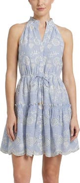 Change of Scenery Charlotte Pinstripe Eyelet Button-Front Cotton Shirtdress