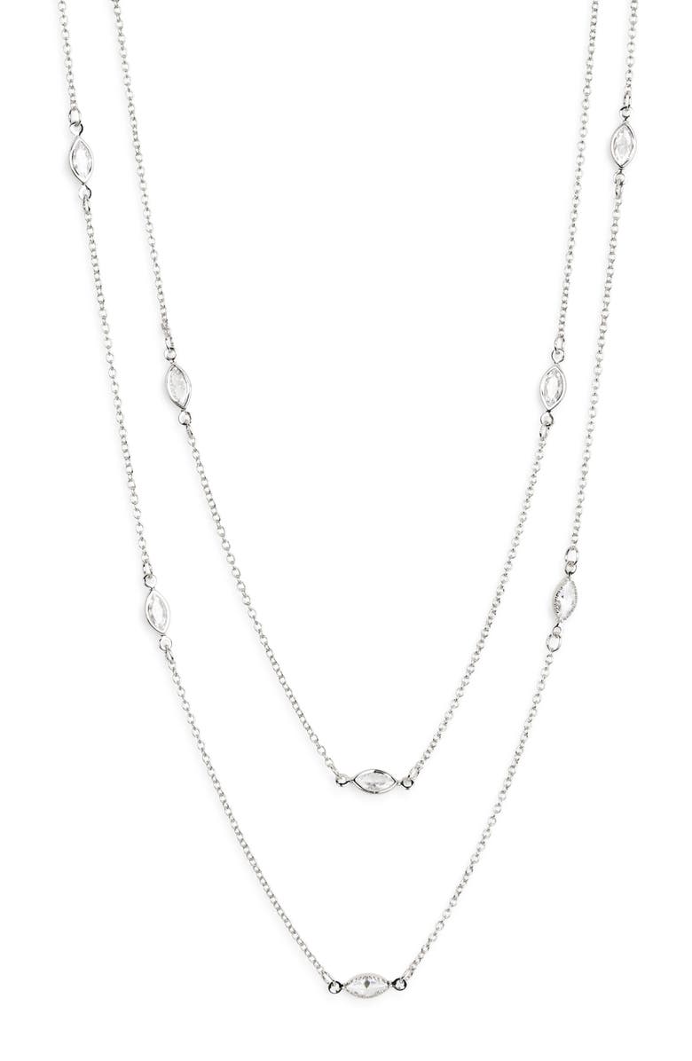 NORDSTROM RACK Marquise Cubic Zirconia Station Layered Necklace, Main, color, Clear- Silver