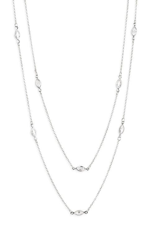 Marquise Cubic Zirconia Station Layered Necklace