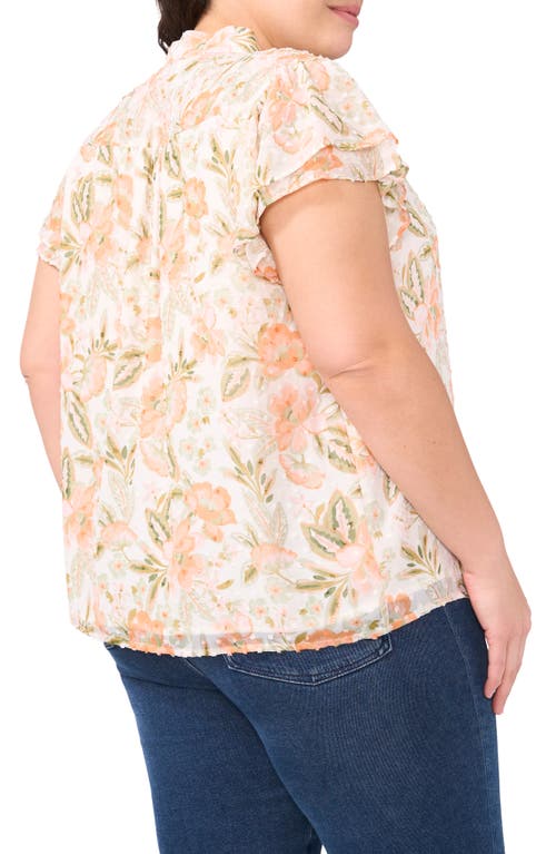 Cece Floral Double Flutter Button-up Top In Neutral
