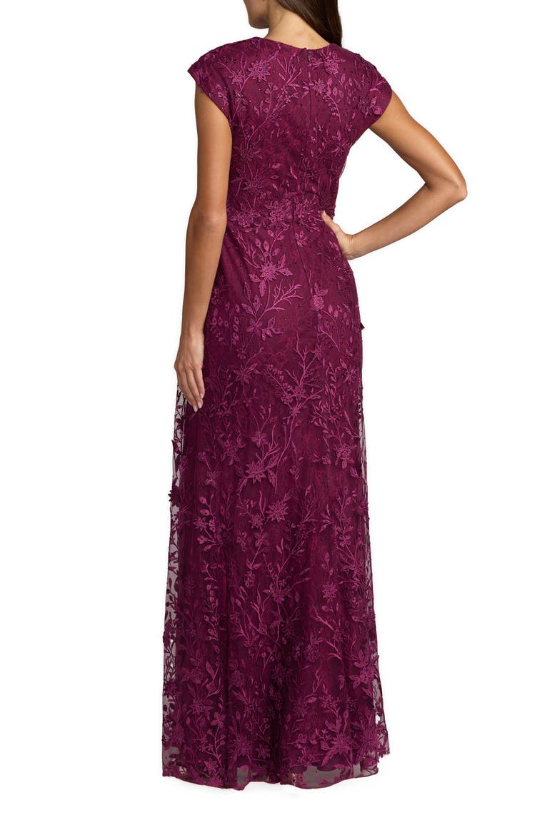 Faux Wrap Embroidered Cap Sleeve Gown, Alternate, color, Amethyst