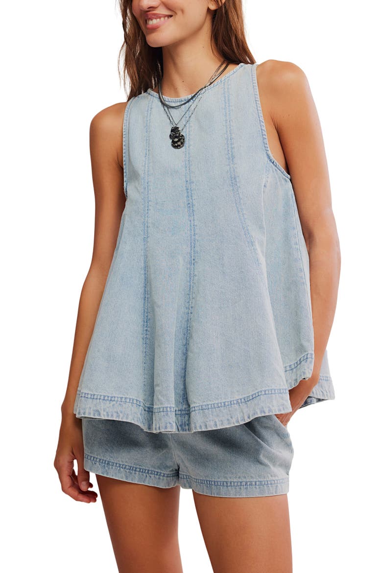 Cassius Flare Denim Top & High Rise Shorts Set, Alternate, color, BLEACHOUT