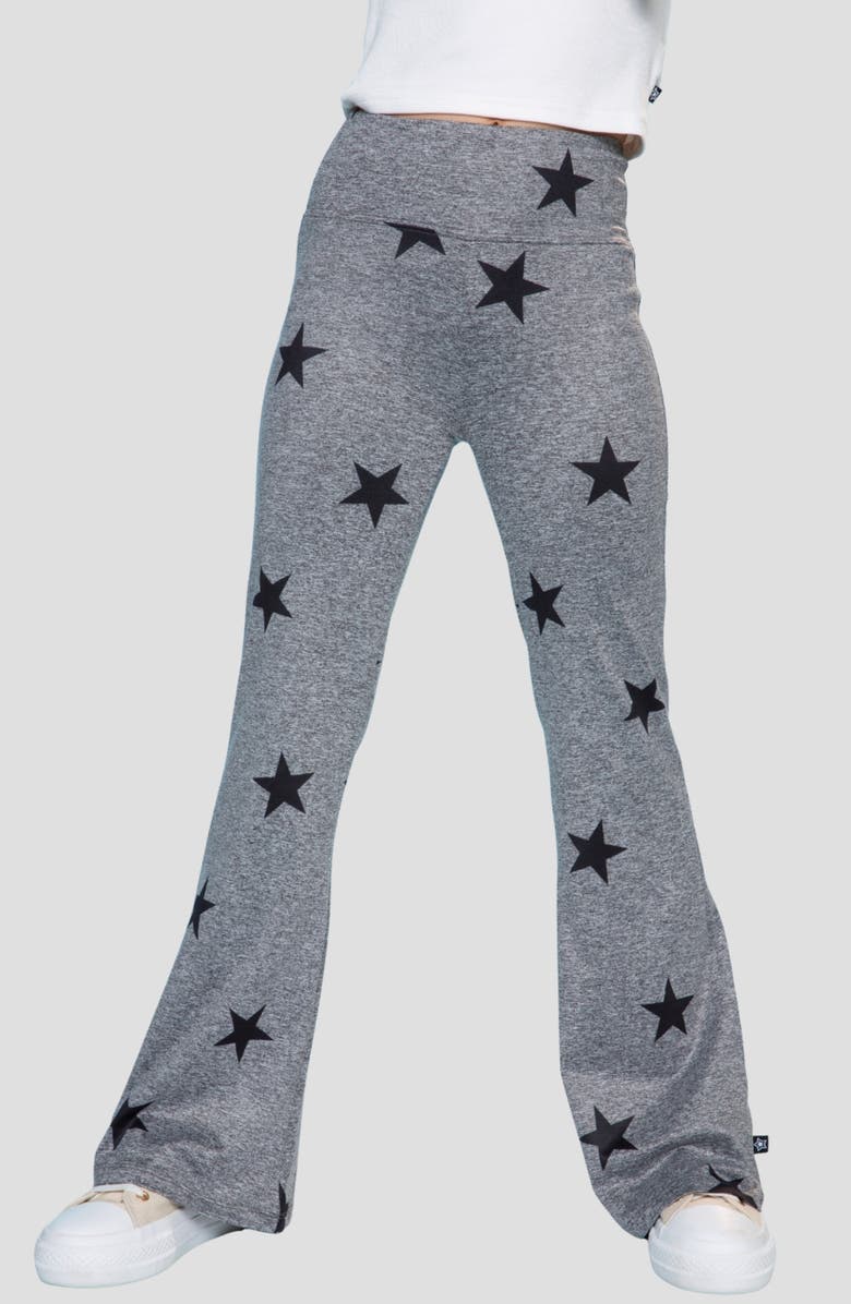 PixieLane Kids' Soft Luxe Flare Leggings, Alternate, color, Steel Black Stars