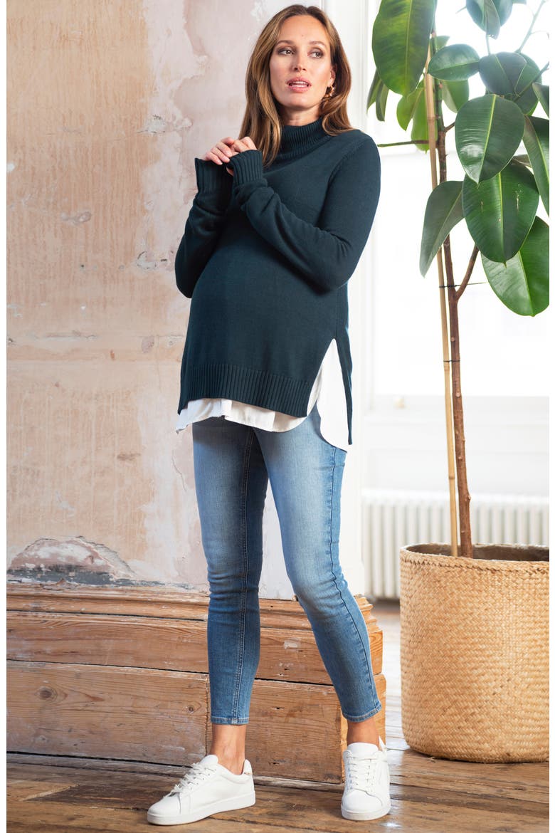 Layered Maternity/Nursing Turtleneck Sweater, Alternate, color, GREEN