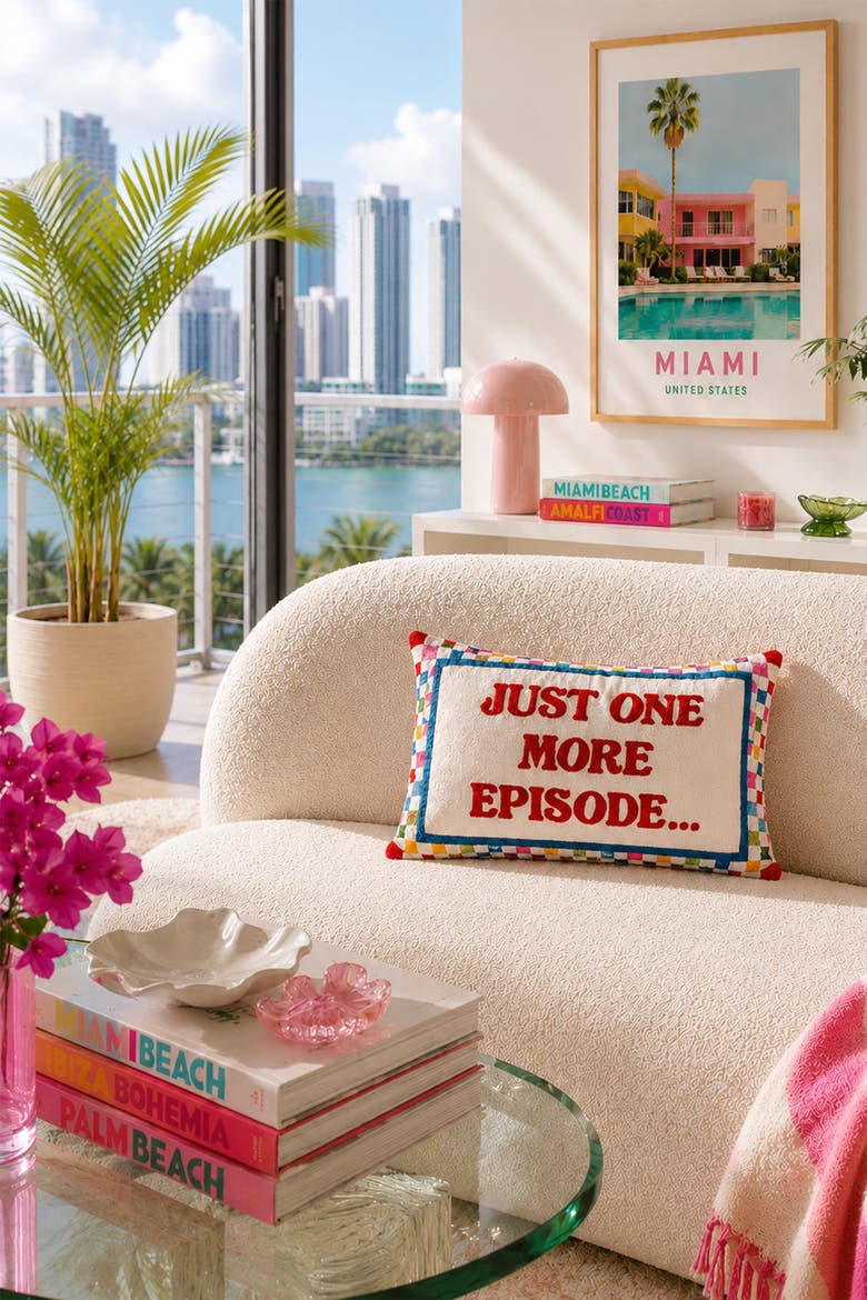 Just One More Episode - Slogan Needlepoint Pillow, Alternate, color, Just One More Episode