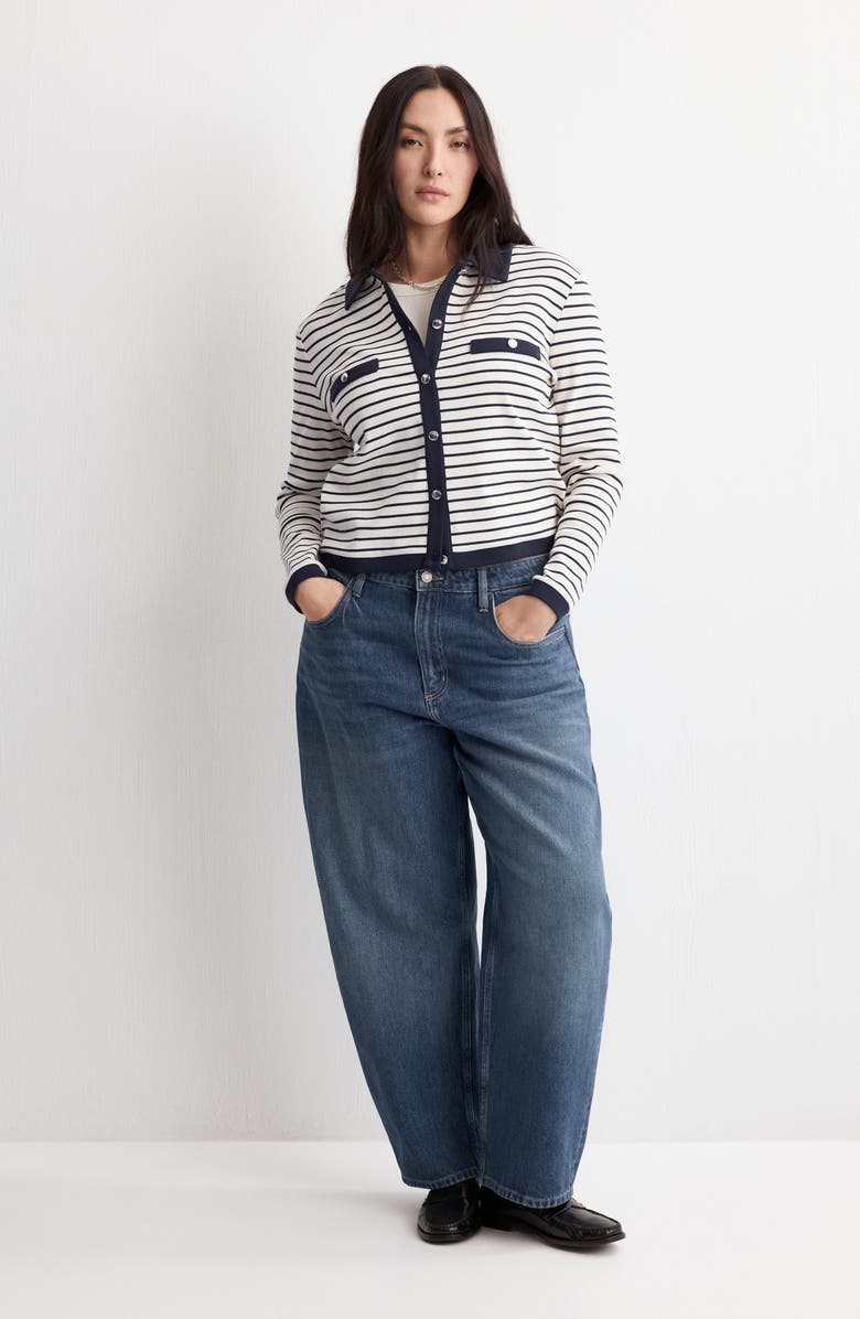 MANGO Stripe Cotton Cardigan, Alternate, color, Navy