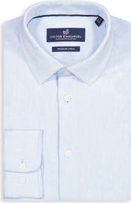 Victor Emmanuel Modern Fit Solid Linen & Cotton Dress Shirt