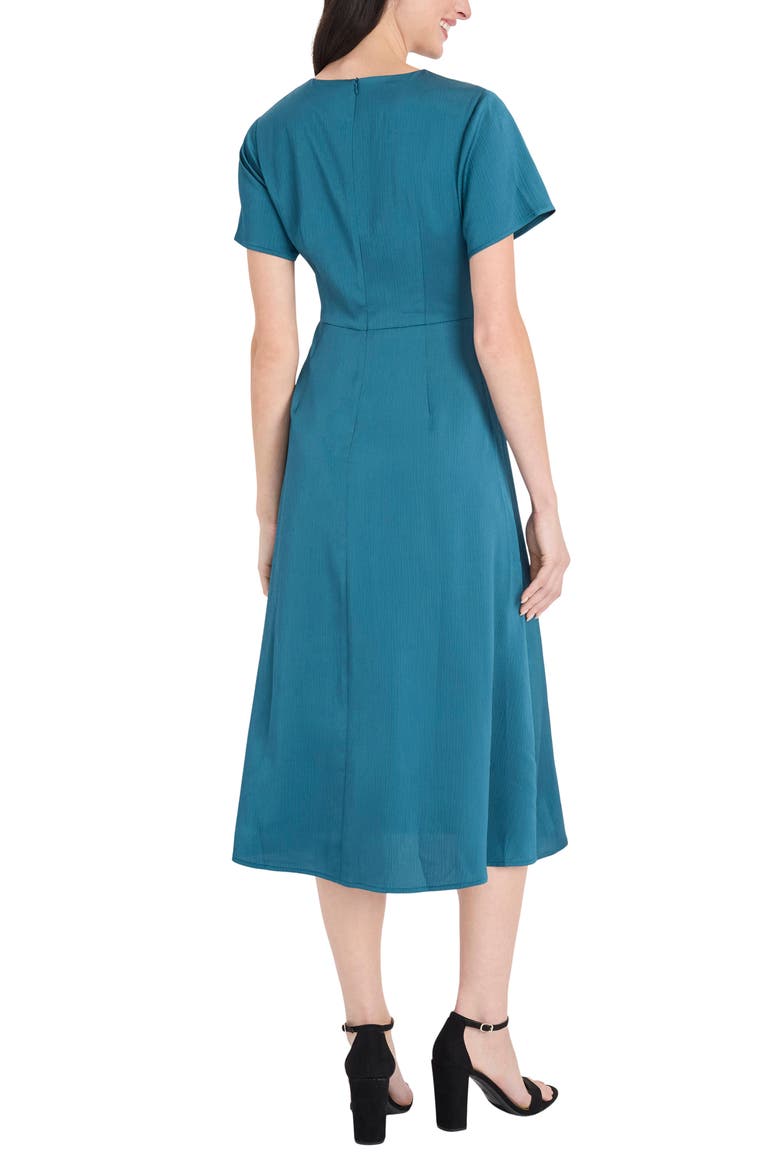 Buckle Detail Hammered Satin Midi Dress, Alternate, color, GREEN HERON