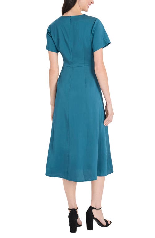 Maggy London Buckle Detail Hammered Satin Midi Dress In Green