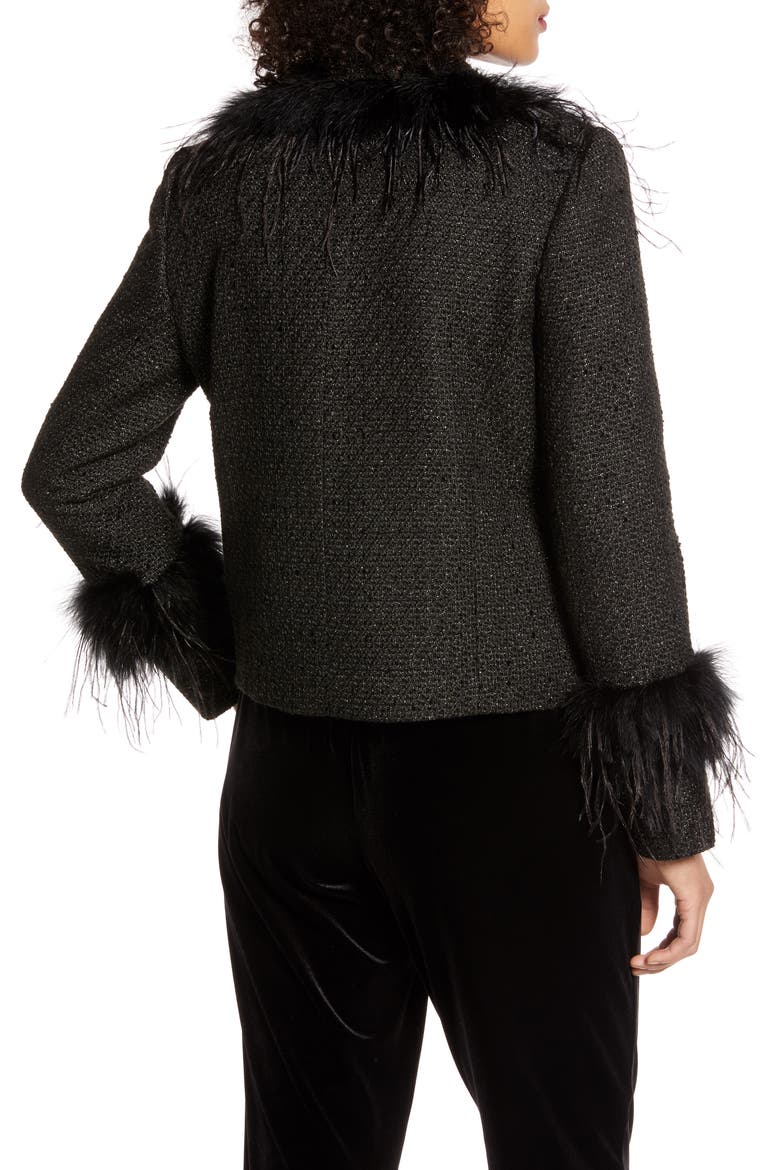 x Atlantic-Pacific Feather Trim Tweed Jacket (Nordstrom Exclusive), Alternate, color, BLACK- GOLD TARA TWEED