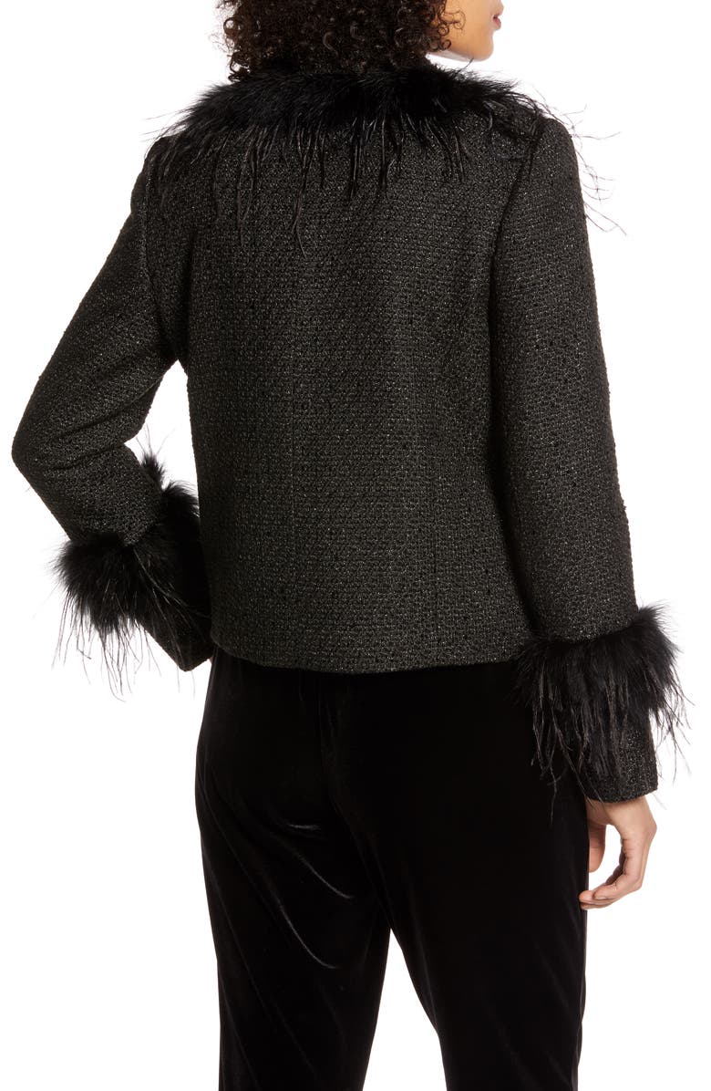 Halogen<sup>®</sup> x Atlantic-Pacific Feather Trim Tweed Jacket, Alternate, color,