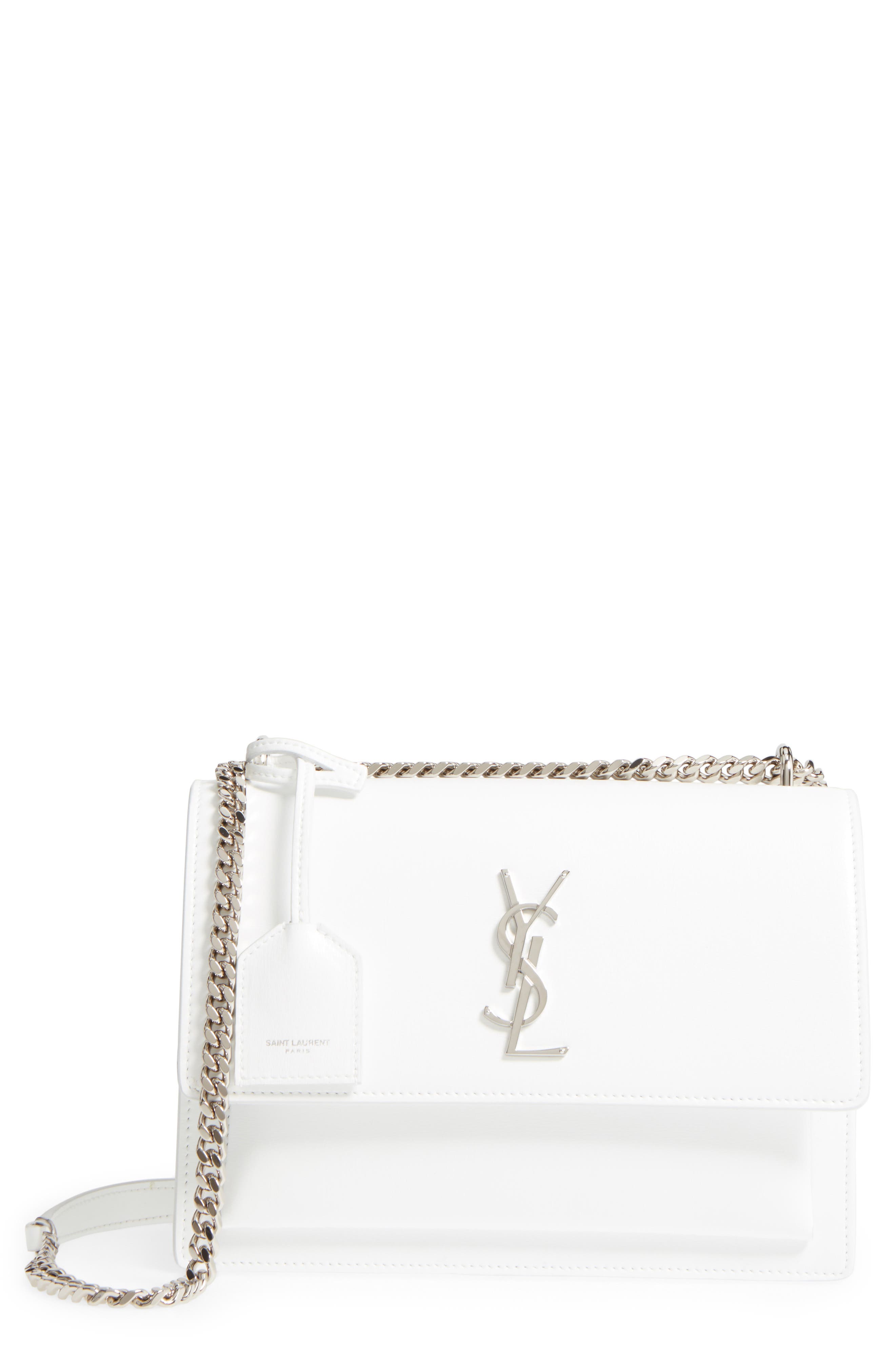 Medium Sunset Calfskin Leather Shoulder Bag, Main, color, OPTIC WHITE