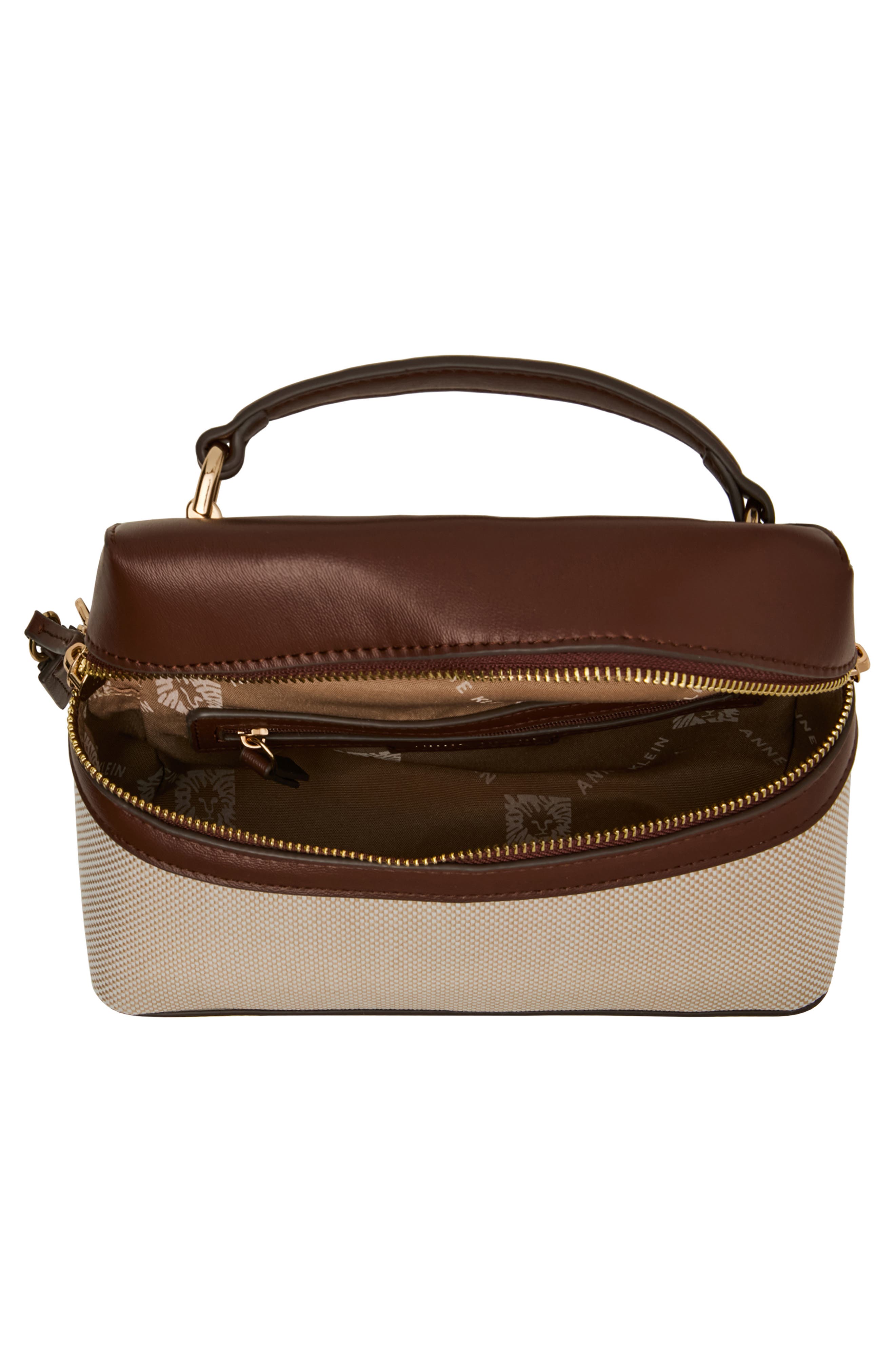 Faux Leather Trim Train Case Crossbody Bag, Alternate, color, WALNUT