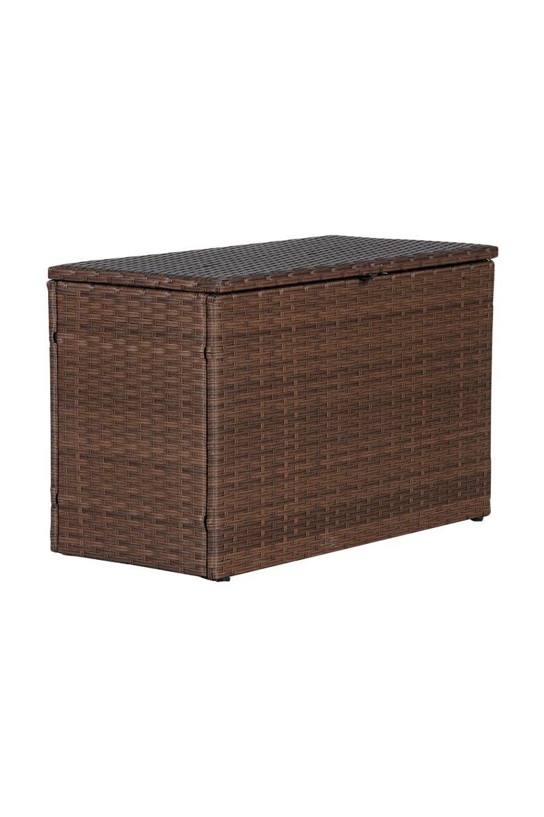 Nino Modern Minimalist Outdoor Faux Wicker Deck and Patio Storage Box, Alternate, color, Brown