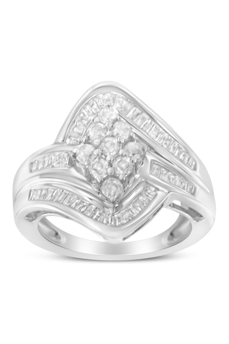 10K White Gold 1.0 Cttw Diamond Bypass Cluster Ring, Alternate, color, White Gold