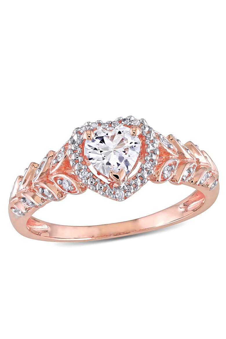 Lab-Created Sapphire & Diamond Heart Ring 10k, Main, color, 10k Rose Gold