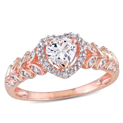 Lab-Created Sapphire & Diamond Heart Ring 10k