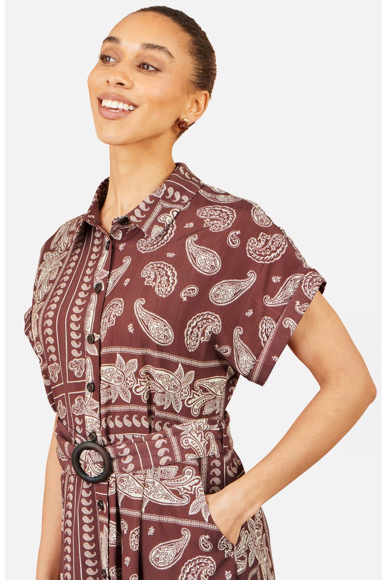 Scarf Print Midi Shirt Dress, Alternate, color, Brown