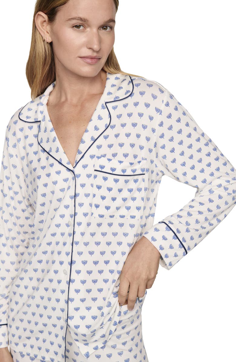 Eberjey Gisele Printed Long Pajamas, Alternate, color, Hannukah Glow Nouvea