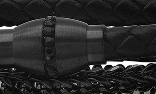 Hmy Jewelry Black Stainless Steel, Leather & Hematite Beaded Bracelets