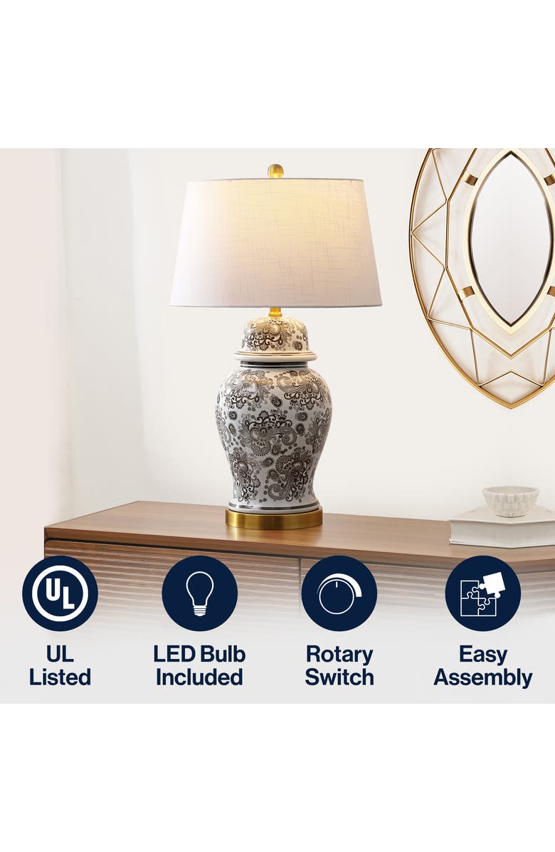 JONATHAN Y Ellis Chinoiserie Ceramic LED Table Lamp, Alternate, color, Gray/White